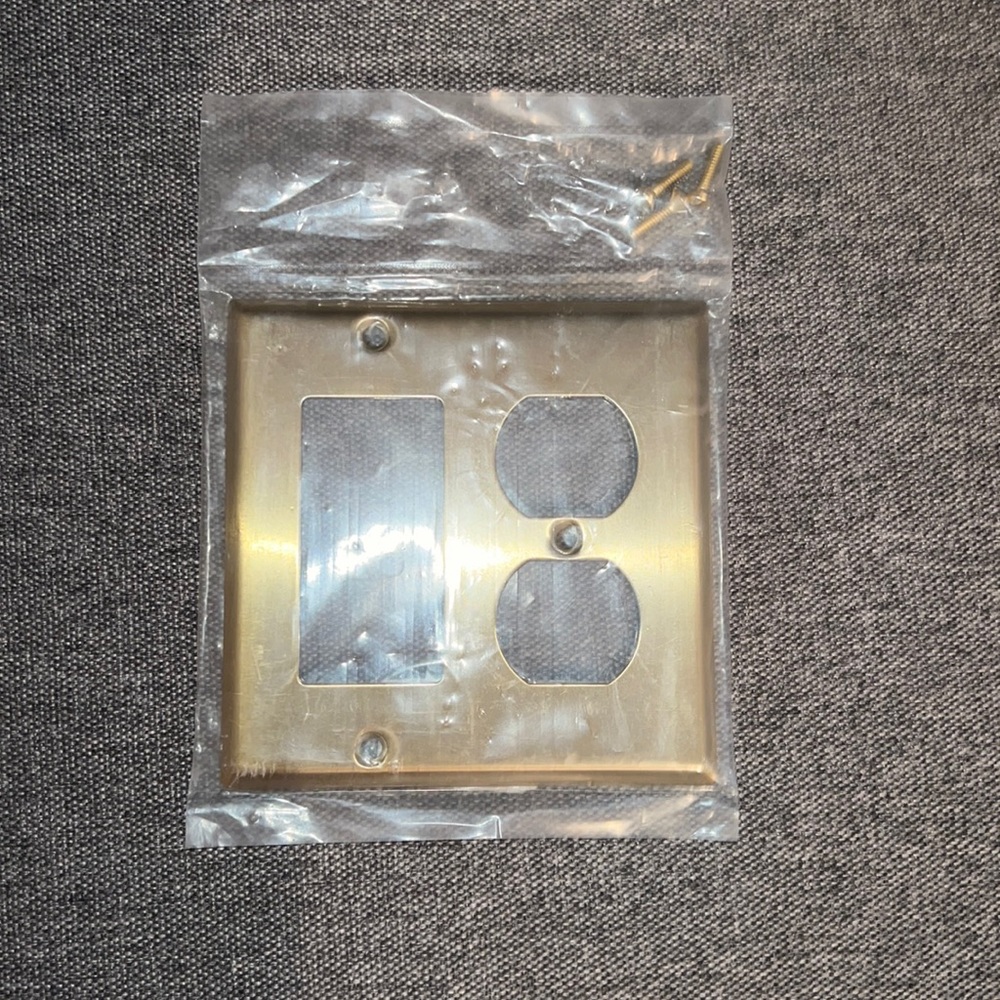 Restoration Hardware Muted Gold Brass Socket and Ground Faceplate NWT